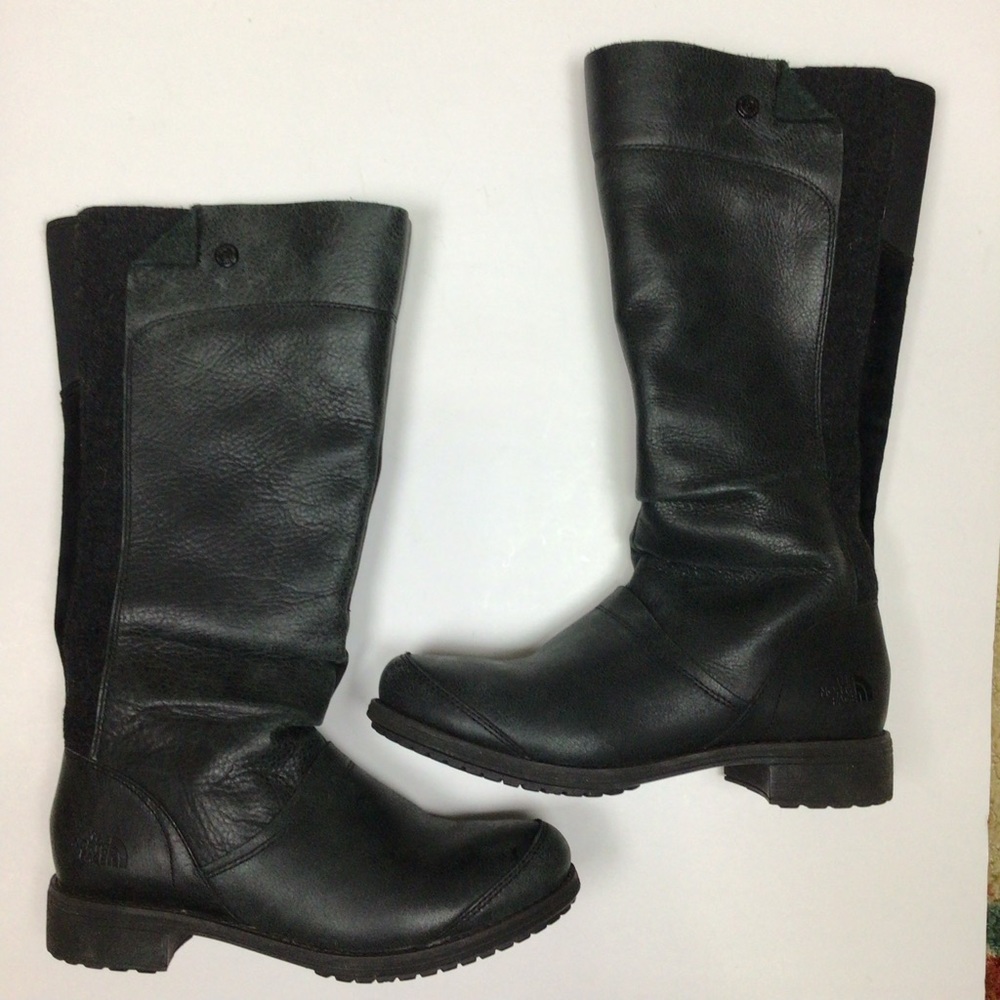 The North Face Womens US Sz 8 Black leather Primaloft 200 Gram biker moto boots.